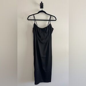 Black Satin Bustier Top Slip Dress